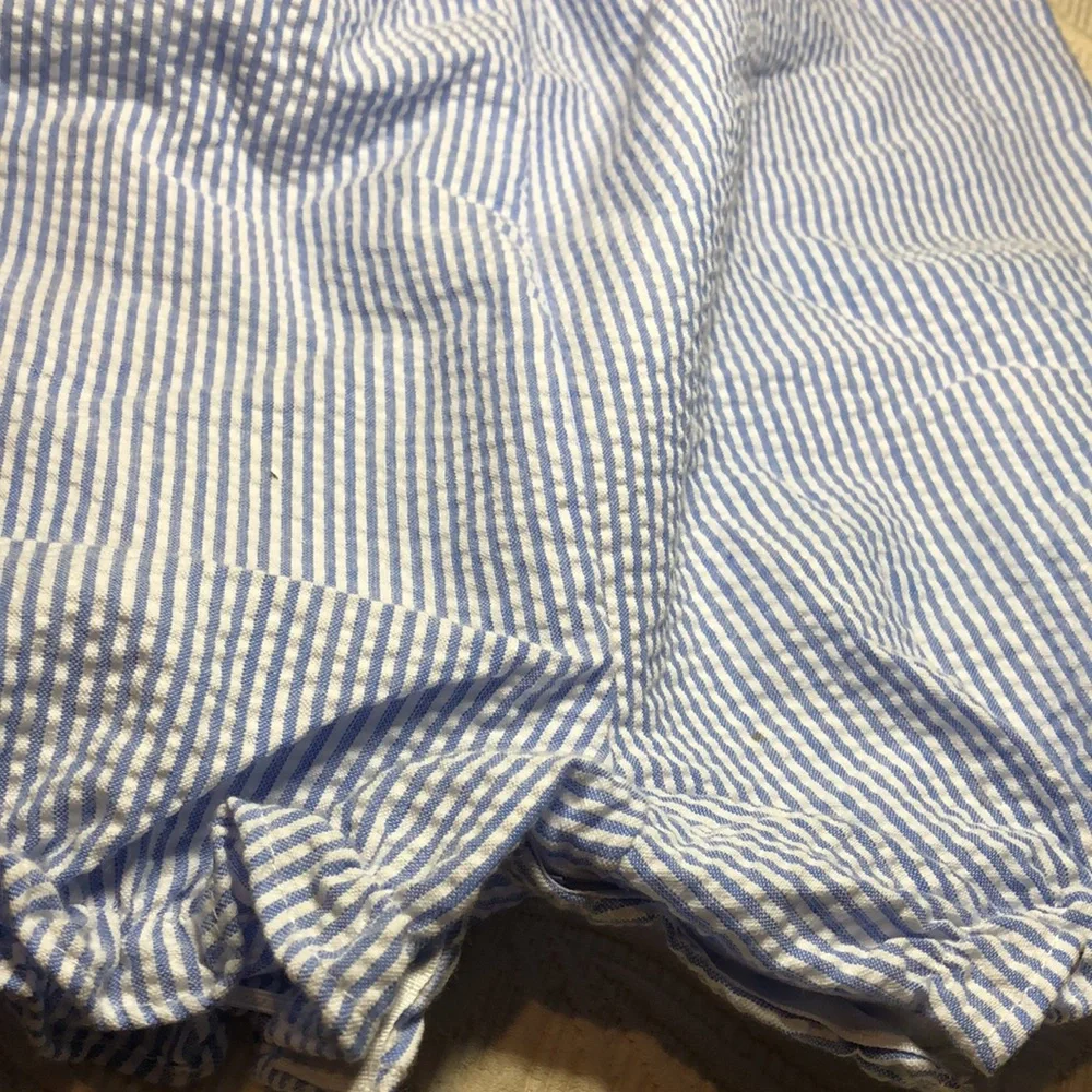 Goodlad crepe baby Blue and White Striped crepe one piece with Red Crab Design
